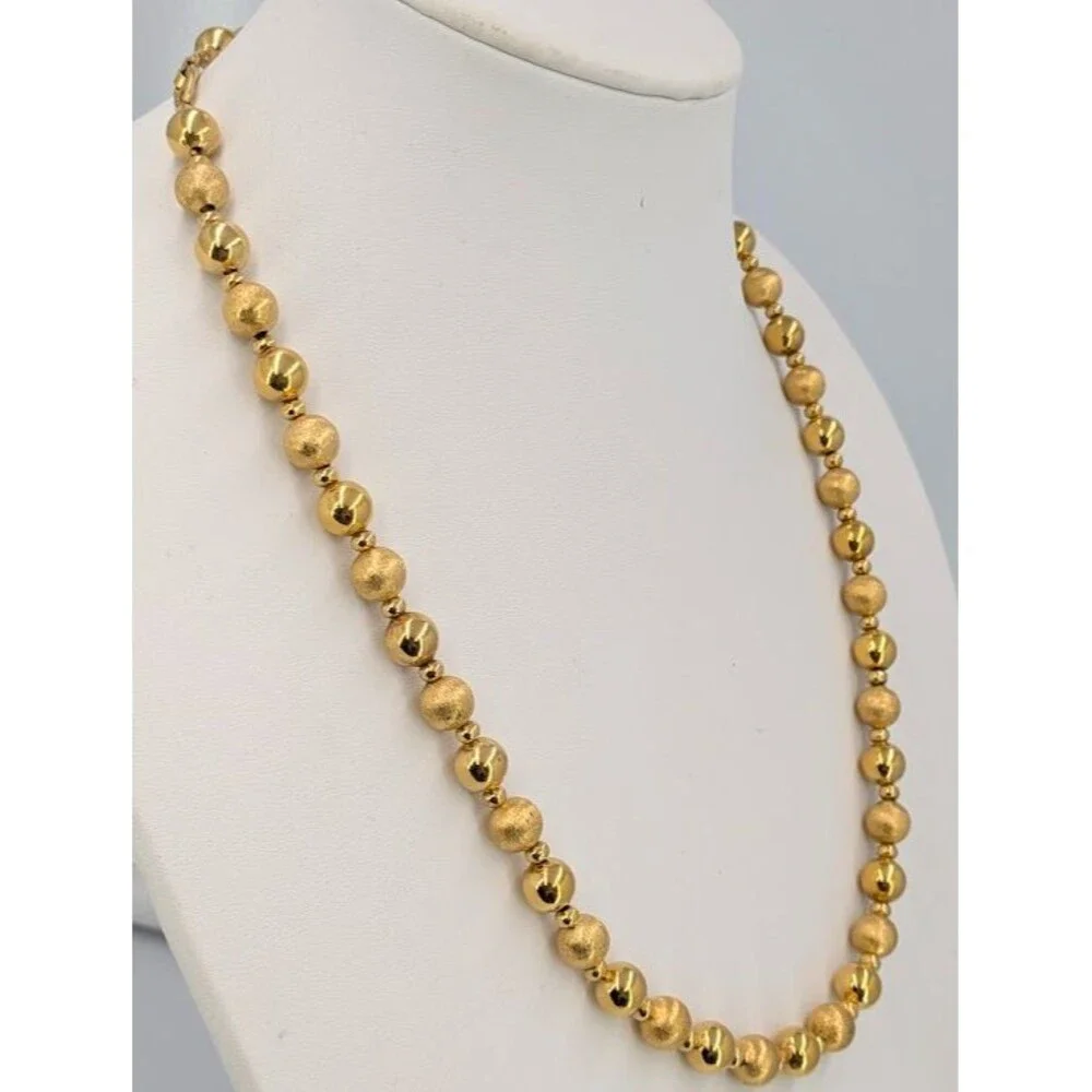 Napier Vintage Gold Tone Bead Necklace Brushed Shiny Round Signed 24 Inch Long